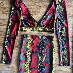 Simply Intricate by FE Noel snakeskin print bodycon shirt and matching top